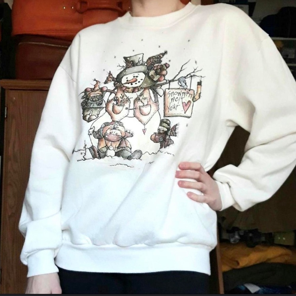 Vintage 1990s Christmas sweater. Snowman melt the heart XL